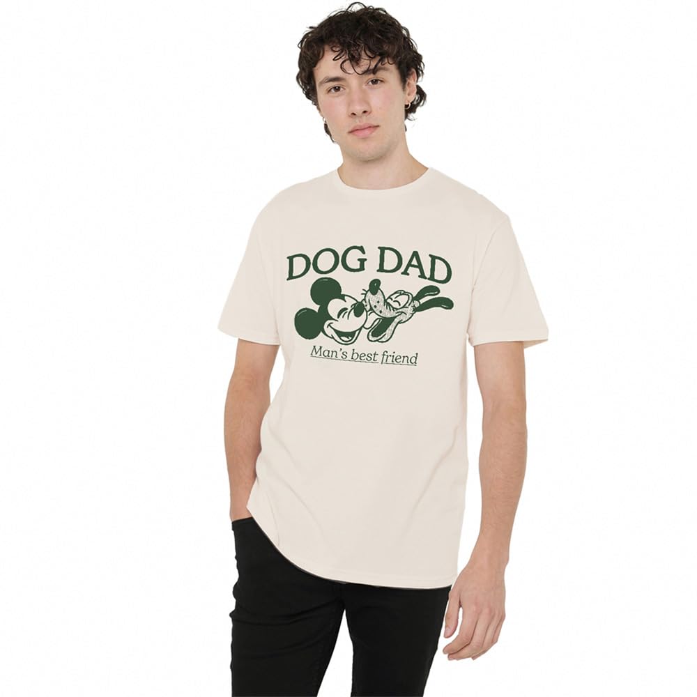Disney Unisex Natural Mickey Mouse And Pluto Dog Dad T Shirt, XX-Large