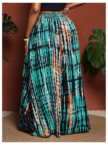 GORGLITTER Women's Plus Size Boho Wide Leg Pants Striped High Waisted Flowy Palazzo Travel Pants Work Trousers Bottoms3