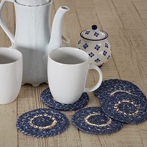 VHC-Brands-Great-Falls-Blue-White-Coasters-Farmhouse-Decor-Jute-Blend-Round-Circle-Set-of-6-Coasters VHC Brands Great Falls Blue White Coasters Farmhouse Decor Jute Blend Round Circle Set of 6 Coasters