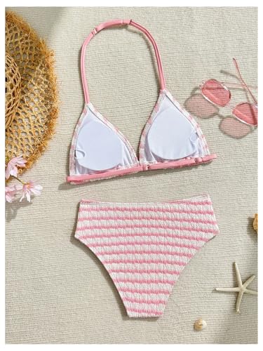 Image of RoseSeek Girl's Tie Dye Smocked 2 Piece Swimwear Sets Backless Halter Bikini Cute Brief Bathing Suit