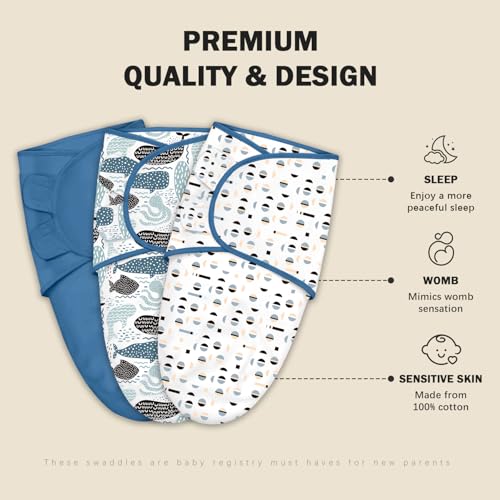 Image of Cute Castle 3-Pack Baby Swaddle Sleep Sacks - Newborn Swaddle Sack - Ergonomic Baby Swaddles Blanket Warp for Boys and Girls - Baby Essentials (0-3 Months - Blue)