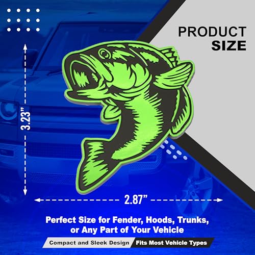 Image of Bass Emblem 3D Fish Badge - Custom Car Sticker for Car, Truck, SUV, Trunk, Hood, Fender - Set of 2 (Green)