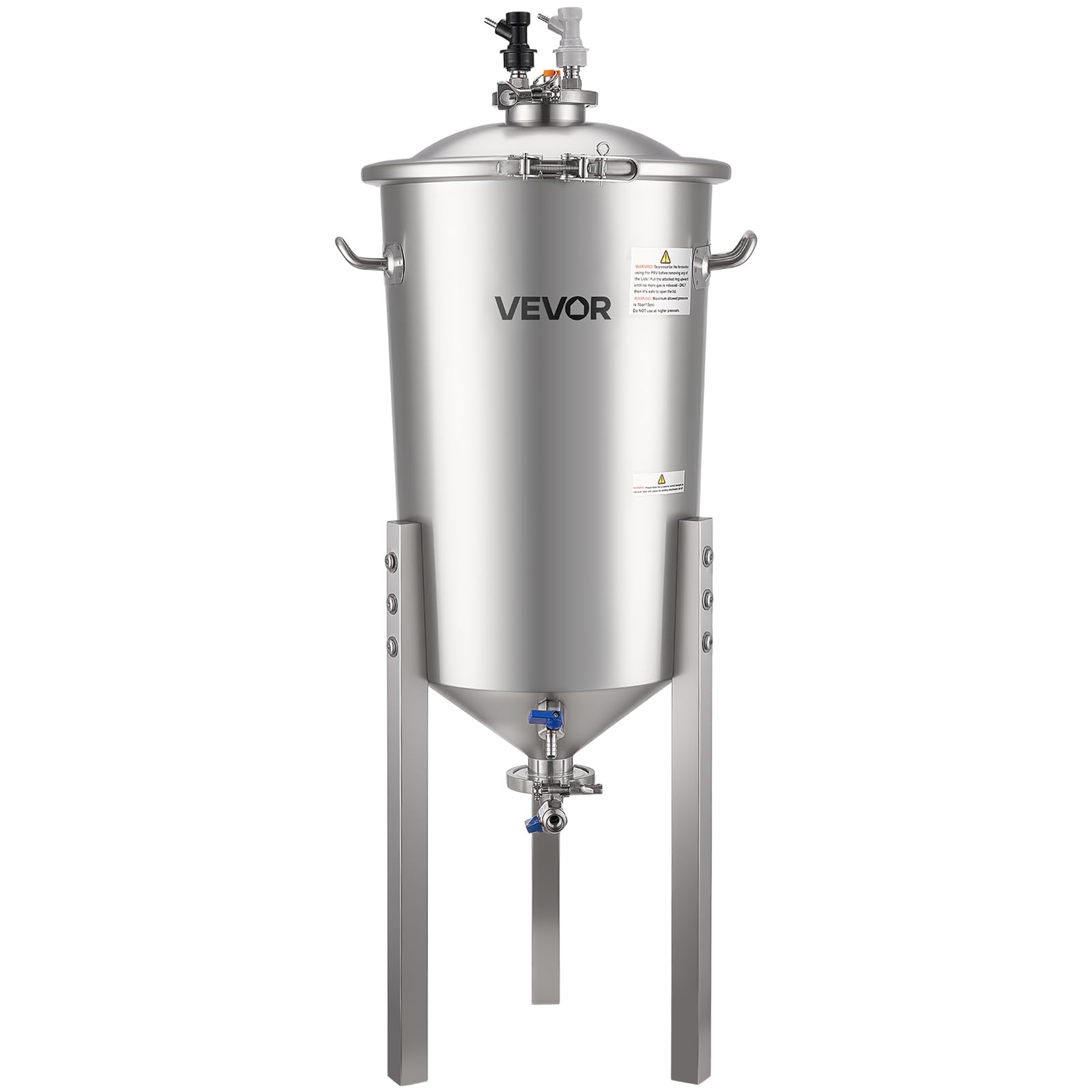 VEVOR Fermenteur Conique 30 L, Cuve de Fermentation en Acier Inoxydable, avec Fond Conique, 3 Pieds Réglables, Couvercle, Poignée et Thermomètre, Équipement de Brassage Fermentation de Bière et Vin