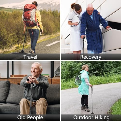 Image of RECLUSE Folding Cane with Led Light - Height Adjustable, Anti-Skid, Lightweight Portable Walking Stick with LED Light for Senior Citizens, Elderly, Patients & Handicapped and Hiking Camping