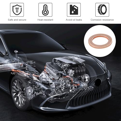 Image of 10 PCS Oil Drain Plug Gasket, 14mm Copper Oil Drain Plug Crush Washer Seal Rings, Oil Sealing Gasket Replacement Compatible with OEM PN Part 007603-014106