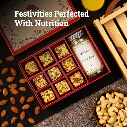 Image of Anveshan Sweets Mithai Gift Box Pack of 2 - Dry Fruit Paak Mithai Sweets with Trail Mix | Healthy Sweets and Snacks