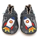 Dotty Fish Soft Sole Leather Infant Shoes Boys pre-Walkers. Grey Space Rocket. 12-18 Months.