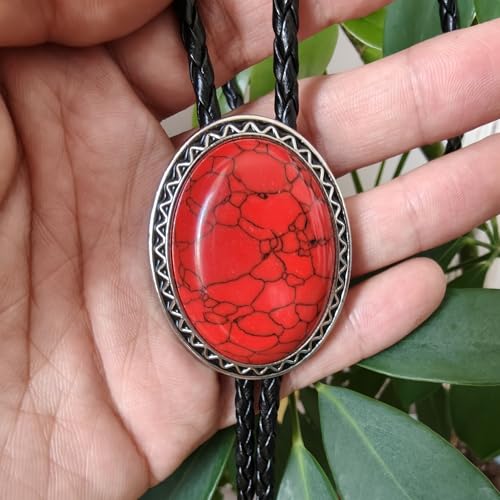 Image of Turquoise Agate Granite BOLO Tie for Men Women Leather Wedding Necklace Western Cowboy Necktie