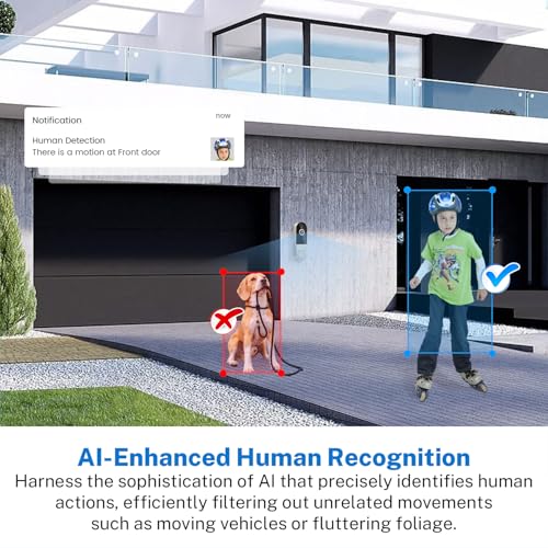 Image of 1080p Wireless Doorbell Camera with Receiver, AI Human Detection, 2-Way Audio, Night Vision, Cloud Storage (Sold Separately), Real-Time Alerts, Rechargeable Battery-Powered, 2.4Ghz Wi-Fi