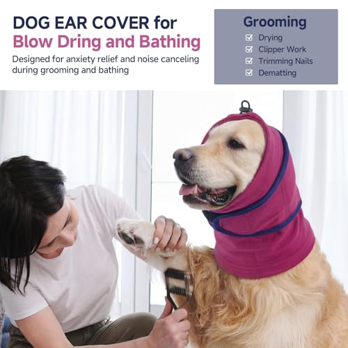Image of Nanaki Dog Ear Muffs for Fireworks & Thunderstorm,Dog Ear Covers for Bath | Grooming,Soft Head Wrap For Ear Hematoma for Vet Visit, Adjustable Quiet Ears for Dogs Noise Protection for Vacuum, Purple L