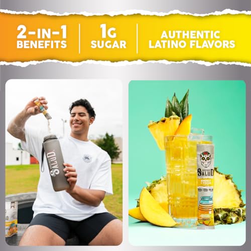 Salud Energy Focus Drink Powder, Pineapple Mango - 15 Servings, Organic Caffeine, B6 + B12, Theanine, Agua Fresca Mix, Non-GMO, Gluten Free, Vegan, Low Calorie