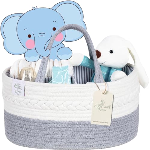 Image of KiddyCare Diaper Caddy Organizer for Baby Nursery Basket with Handle Lid Nursing Caddy with Changing Table Organizer Cart Rope Diaper Caddy Organizer for Car Newborn Caddy Gray X-Large