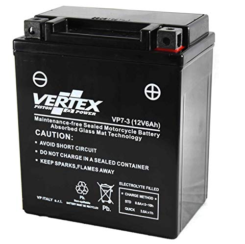 Vertex VP7-3 Batterie AGM scellée pour moto/sport motorisé, 12 V, 6 Ah, CCA (-18) 85, remplace CTX7L-BS, YTX7L-BS Batterie parfaite pour moto, VTT, motoneige Cover