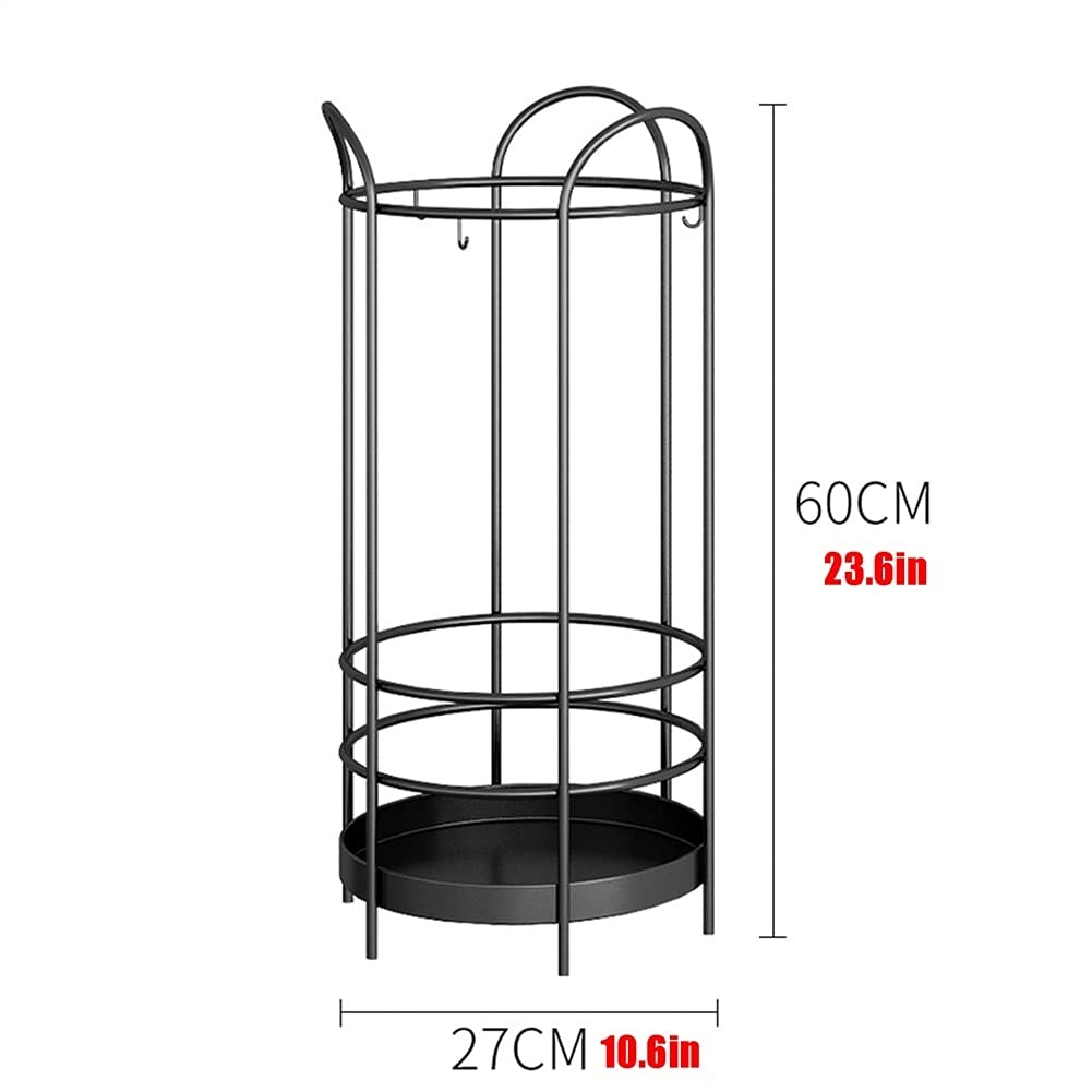 Paragüeros de Metal para Interiores, Cesta de Almacenamiento con Gancho y Bandeja de Goteo, Ahorra Espacio en la Entrada (Color Negro)