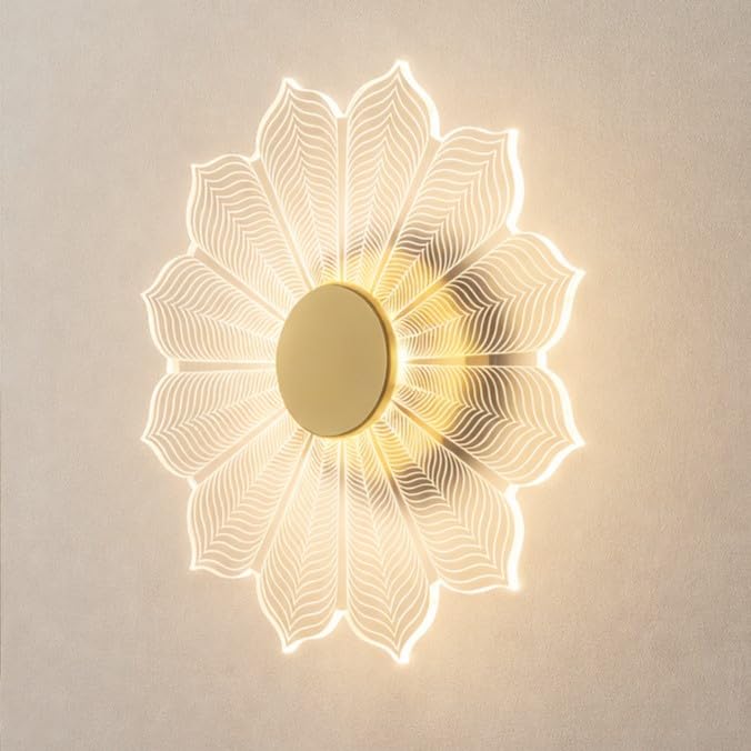 Image of Lotus Glow LED Wall Light | 3 Color Mode Decorative Metal & Acrylic Wall Lamp for Home, Bedroom & Pooja Room | Modern Designer Lighting for Home Decor Warm, Neutral & Cool White