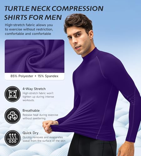 Men's Turtleneck Compression Shirts Long Sleeve Athletic Workout T-Shirt Sports Undershirt Quick Dry Base Layer Top4