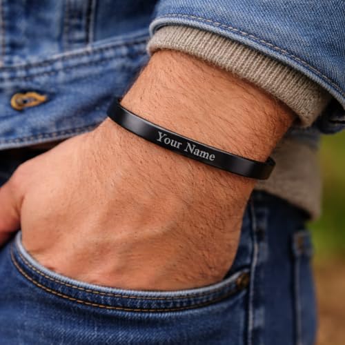 Image of Personalized Bracelet For Men - Adjustable Name Engraved Stainless Steel Bracelet Custom Gift for Him