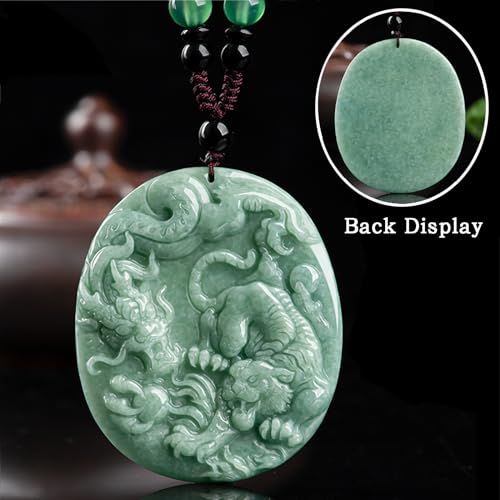 Hand-Carved Dragon Tiger Natural Jade Pendant Necklace for Men Women, Zodiac Stone Amulet Fashion Jewelry Accessories Necklace for Gifts2