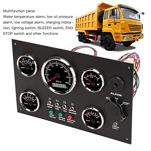 Marine Instrument Panel with 5 Gauges - Tachometer Fuel Level Water Temperature Oil Pressure Voltmeter Durable Aluminum Alloy Panel IP67 Waterproof Easy Installation for Engine Yacht Fishing Boat Ship