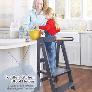 Foldable toddler kitchen tower step stool standing tower with whiteboard toddler kitchen stool helper with 3 adjustable height step stool for kids 1 6 years grey  urban country home decor