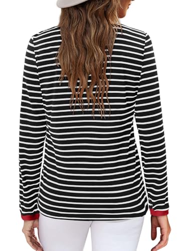 ONLYSHE Women's Casual Striped Long Sleeve Tops Crew Neck Knit Basic Loose Fit T Shirts Fall Fashion Tunic Outfits