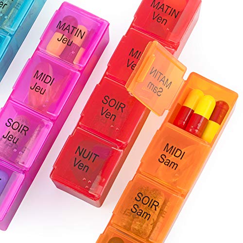 Tabtime Pillendoos (Frans) met zwarte zak voor 7 dagen, met 28 vakken voor vitaminen, voedingssupplementen en medicijnen - Image 3