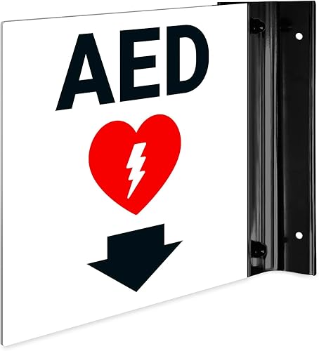 Miniatura 1 de Letrero de proyección AED, doble cara, 6x6 pulgadas, ACM, con accesorio negro satinado de níquel cepillado, fabricado en Estados Unidos