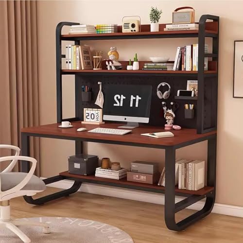 大型パソコンテーブル コンピューターデスク 棚付き - ホームオフィス コンピュータデスク ハッチ付き ペグボード付きゲーミングデスク 学習ライティングテーブル ワークステーション 寮用 金属製多目的収納ラック (E,43.3x23.6x