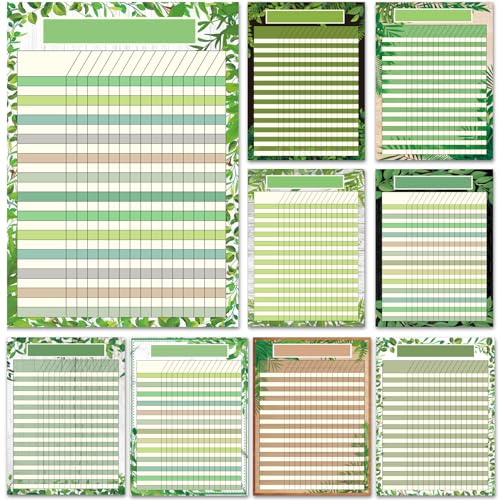 9 PCS Greenery Classroom Charts Simply Boho Classroom Incentive Chart Homework Data Charts Reward Chores Chart for Kids Behavior Learning Classroom School Attendance Homework Progress Tracking Pads