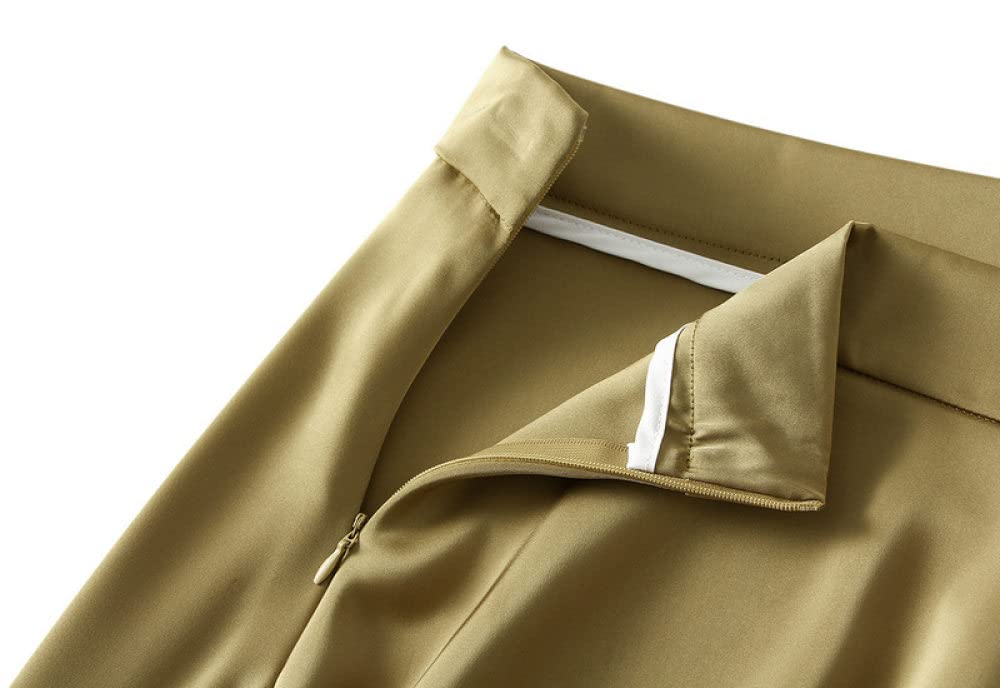 Gonne Da Donna,Gonna Longuette Da Donna Gonna A Trapezio A Vita Alta In Raso Color Champagne Cerniera Alla Moda Gonne Lunghe Eleganti Con Volant Increspato Fluente In Tinta Unita Per Ragazze Ladies,