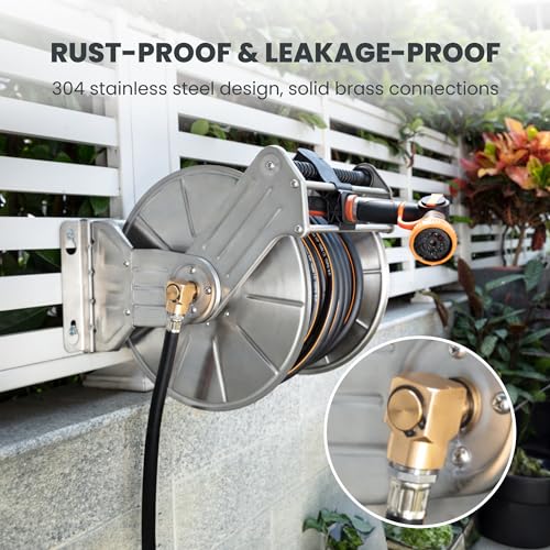 Giraffe Tools SW-8 100FT Stainless Steel Garden Hose Reel With 5/8 Inch X 100 Ft Heavy Duty Hose, Wall/Floor Mounted Metal Water Hose Reel thumb #2