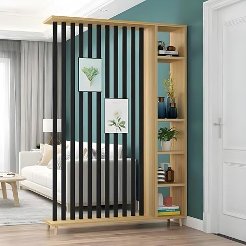 Image of MKH KRAFTS Hand Carved Wooden Room Divider & Partition Panel Decorative Room Separator Open Divider for Living Room Kitchen Office (Iron-RODES) (80 X 60 Inch (9 Rodes))