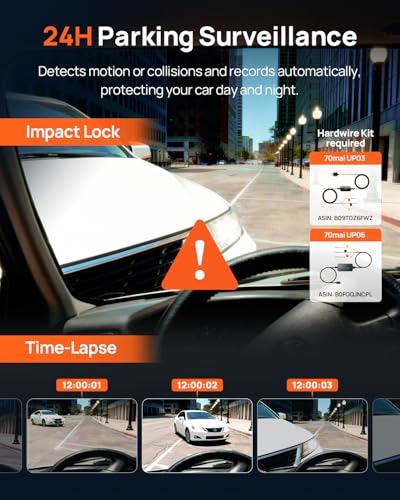 Image of 70mai 4K Dash Cam Front and Interior, 4K HDR Dash Camera with F1.55 Aperture, Wi-Fi 6, 24H Parking Surveillance, GPS, Loop Recording, 64GB Card Included, UHD Dashcam for Cars /Taxi /Uber /Lyft