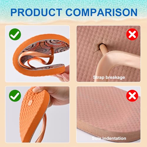 Women’s Flip Flops – Lightweight Beach Sandals with Non-Slip Sole, Orange & White Thong Slides for Pool & Vacation3