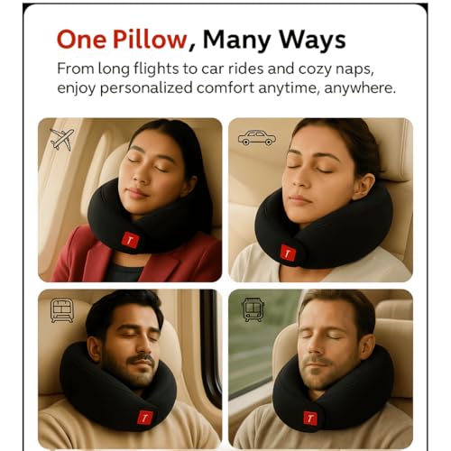 Image of Trajectory Travel Neck Pillow Memory Foam for Sleeping in Airplane Flight, Cab, Car, Train, Bus for Men and Women Black (As seen on Shark Tank)
