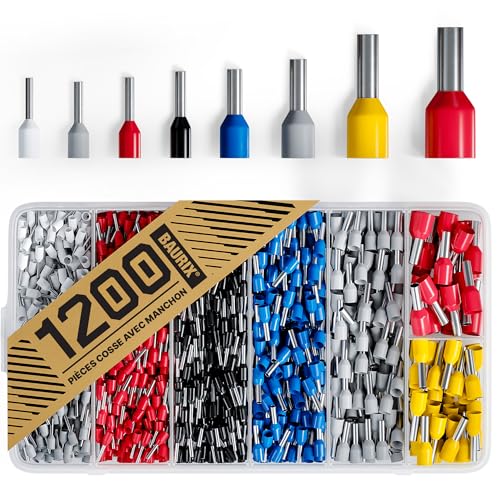 BAURIX® Embouts de cablage 1200 pièces - Cosse a Sertir triés selon DIN - [0,5-10 mm²] - Set d'embout cable electrique isolants professionnels - Connecteur...