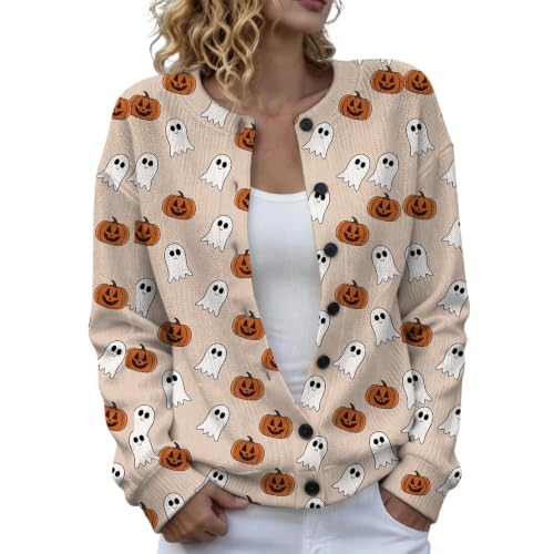 Halloween Cardigan for Women Ghost Pumpkin Sweater Button Down Knit Tops - image 1