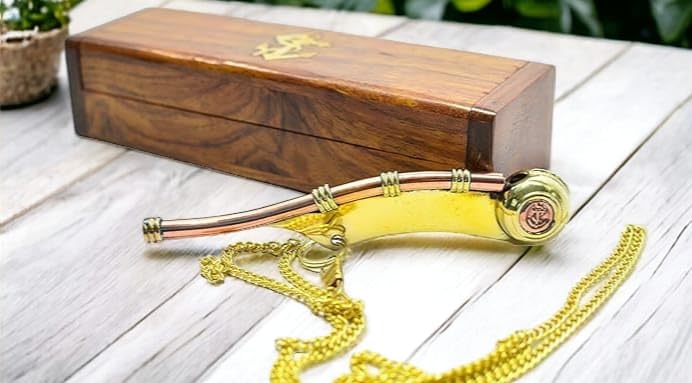 NORVILLE® Pure Brass Whistle with Wooden Box Unique Gift for Kids Childrens & Friends