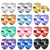 ORAZIO 12 Pairs Stainless Steel Small Hoop Earrings for Women Colorful Mens Earrings Hoop Hinged Huggie Hoop Earrings Piercing Set