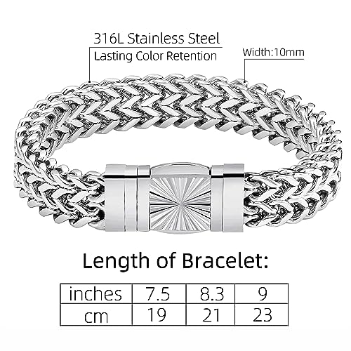 CaptainSteeL Cuban Link Chain Bracelet for Men- 316L Stainless Steel 9/10MM Width Fashion Pattern Snap Button Hip Hop Jewelry,Two Style Cuban Bracelets 18K Gold Plated/Stainless Steel with Gift Box3