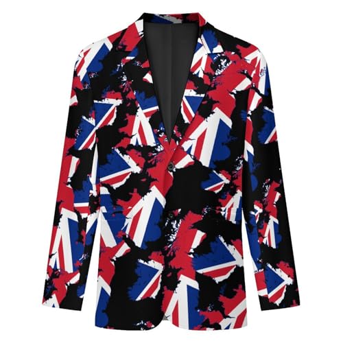 Flag Map of The United Kingdom Men's Slim Suit Long-Sleeve Prom Tuxedo Classic Two Button Business Jacket4