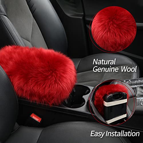 Image of IRIWOOL Sheepskin Armrest Cover Auto Center Armrest Cover Car Soft Console Pad, Fluffy Wool Auto Center Console Cover for Most Car Arm Rest Decoration Protector 9 x 14 Inch (Long Wool, Black)
