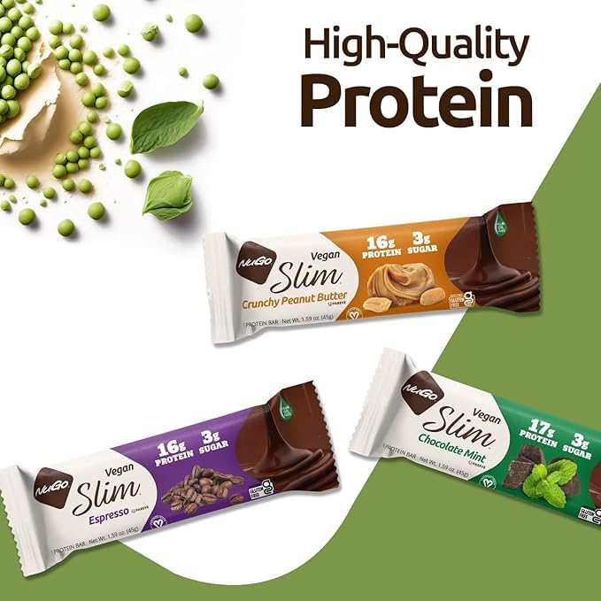 Variety Slim Protein Bar Variety Pack 10 Count 16-17g Protein, 3g Sugar, High Fiber, Low Net Carbs, Gluten Free, 10 Count (5 Flavors) 2 of each Truffle, Mint, Peanut butter, Espresso, Coconut or Brownie Nu Protein, in "The Kitchen Queen" packaging Slim Protein Bars. "Made for NuGo Nutrition"