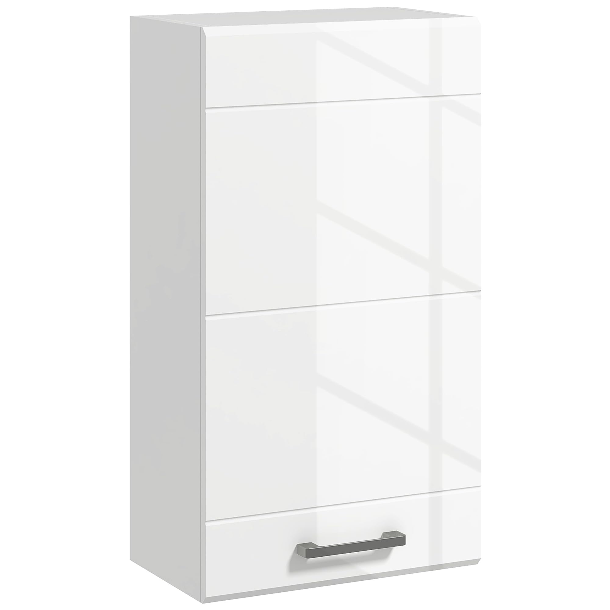 kleankin Armoire Murale de Salle de Bain, Placard de Rangement Toilette 3 Niveaux, étagère réglable, 1 Porte, Moderne, Armoire Suspendue, 37 x 22,5 x 70 cm, Blanc Haut Brillant