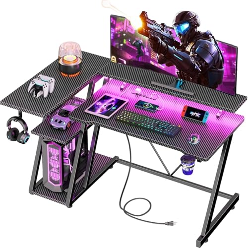 Korfile 40 Inch Gaming Desk with Power Outlet & LED...