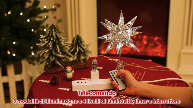 Puntale Stella Per Albero Di Natale - 28 Cm Con Timer E Luci A Batteria, Decorazione Glitterata Oro - Ideale Per Natale - Foto 11