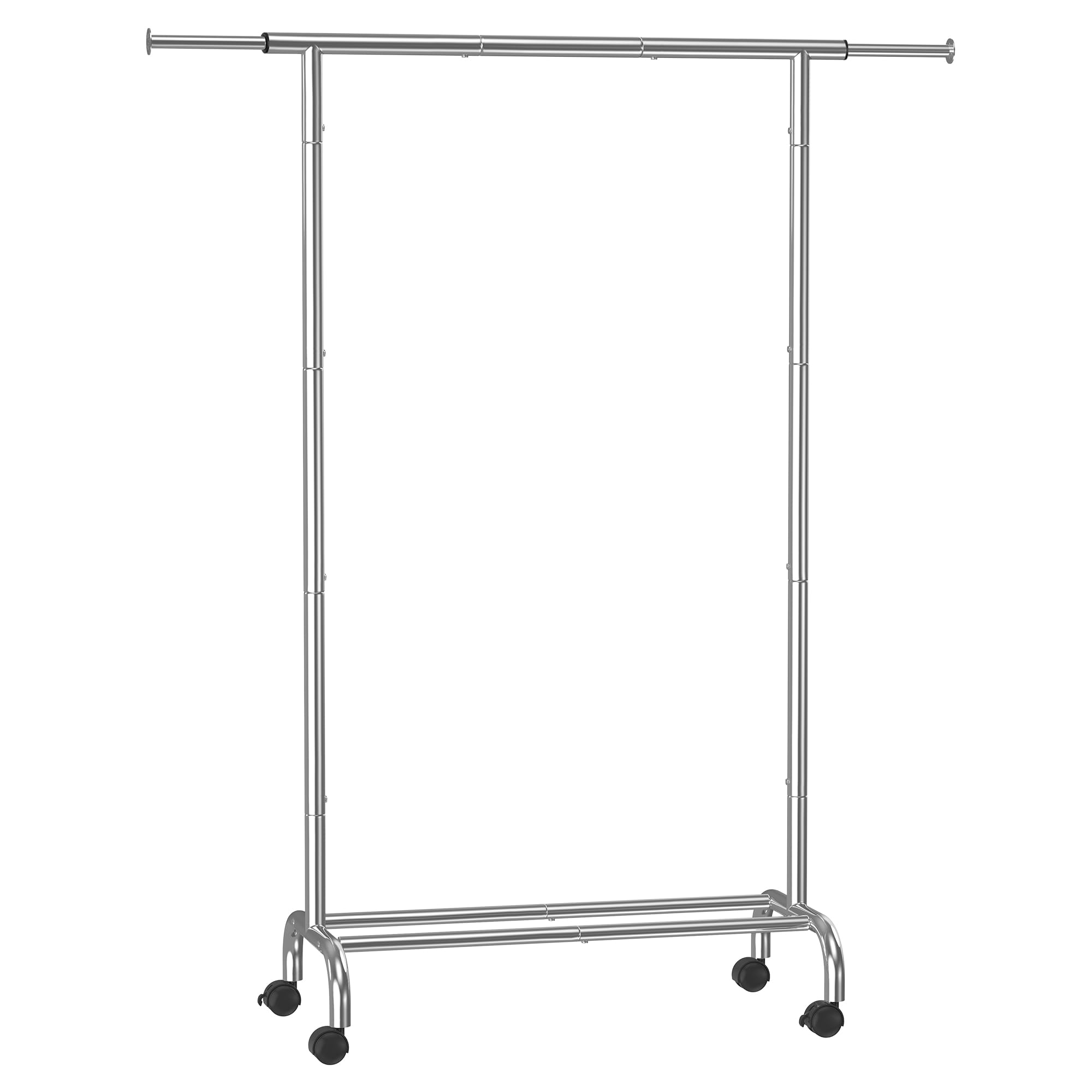 SONGMICS Kledingrek op wielen, heavy-duty kledingstang met uitschuifbare ophangstang, 130 kg draagvermogen, 45 x 110-150 x 162,9 cm, verchroomd mat zwart HSR011B01