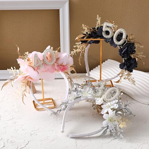 Handmade-Floral-Crown-Pink-Headband-with-Flowers-and-Pearls-Elegant-40th-Birthday-Accessory-for-Women