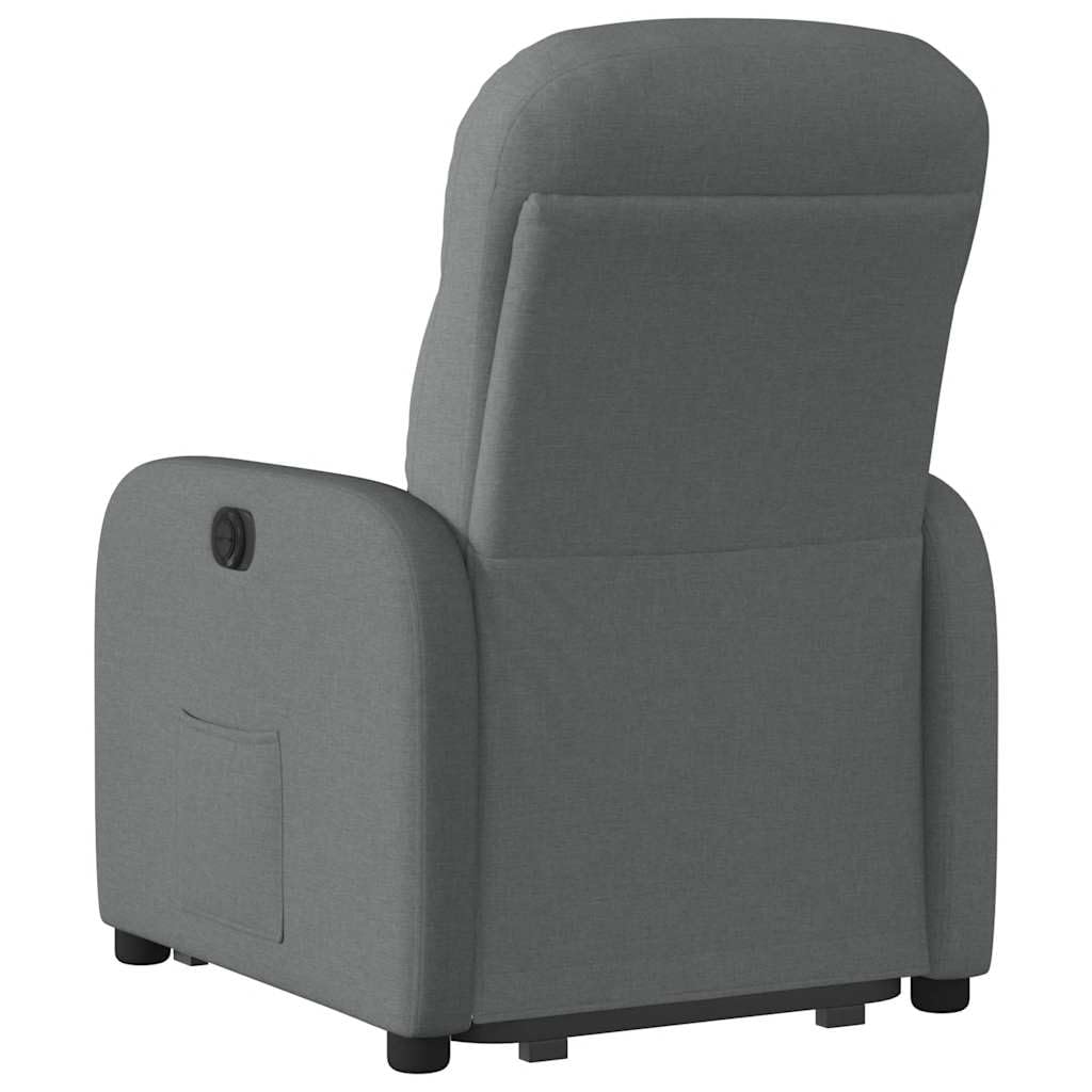 Sillón elevador reclinable eléctrico gris oscuro tejido con motor para elevación e inclinación 135 grados, estructura estable y bolsillo lateral, asiento acolchado