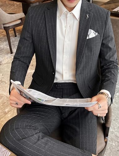 Men's Stripe Suit One Button Formal Business Tuxedos Notch Lapel Jacket Pants4